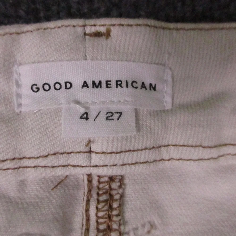 Good American Good Boy Straight Jeans Womens 4 Beige Light Wash Slit Hem Denim